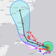Cono de proyección del huracán Irma. Las zonas en rojo y rosa indican donde se ha declarado una alerta por huracán. (Imagen: NOAA).